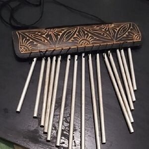 Handcrafted Wooden Wind Chime with Silver Tubes